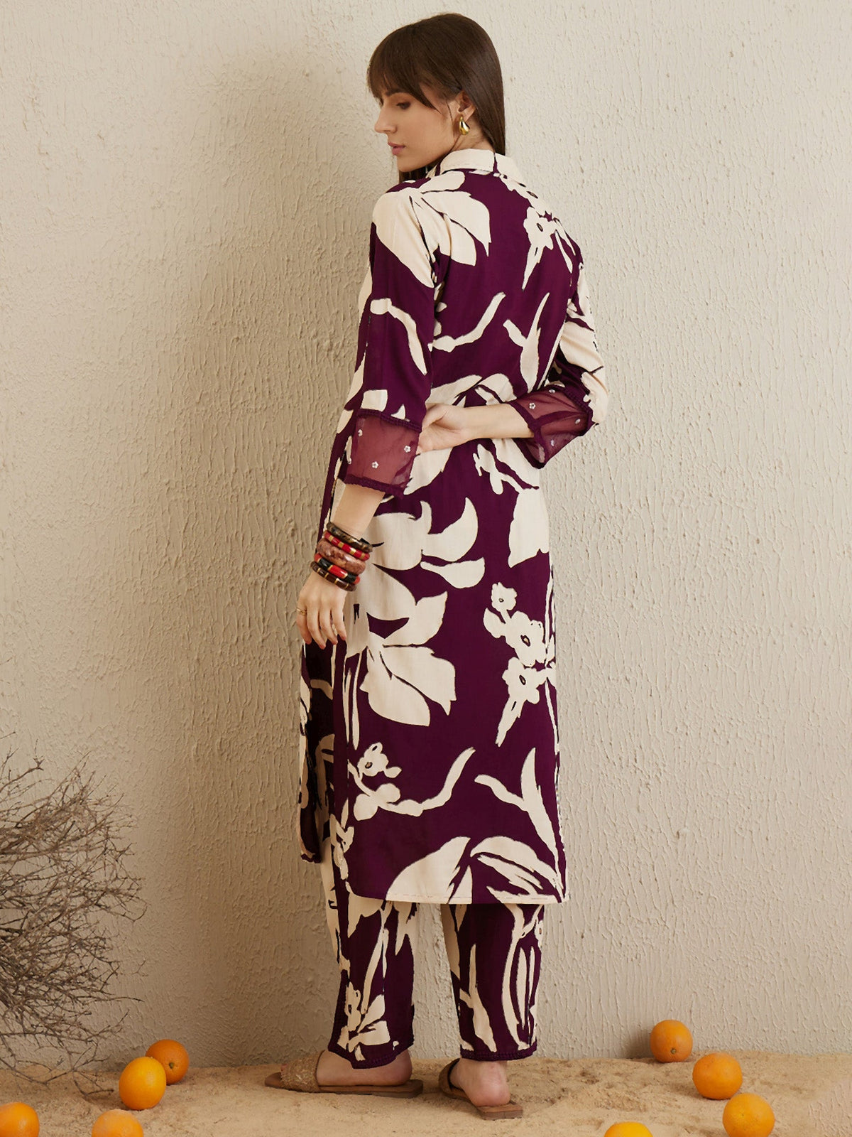 Indo Era Burgundy Printed Straight Kurta Trousers set | Grocsy