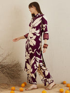Indo Era Burgundy Printed Straight Kurta Trousers set | Grocsy