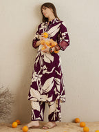 Indo Era Burgundy Printed Straight Kurta Trousers set | Grocsy