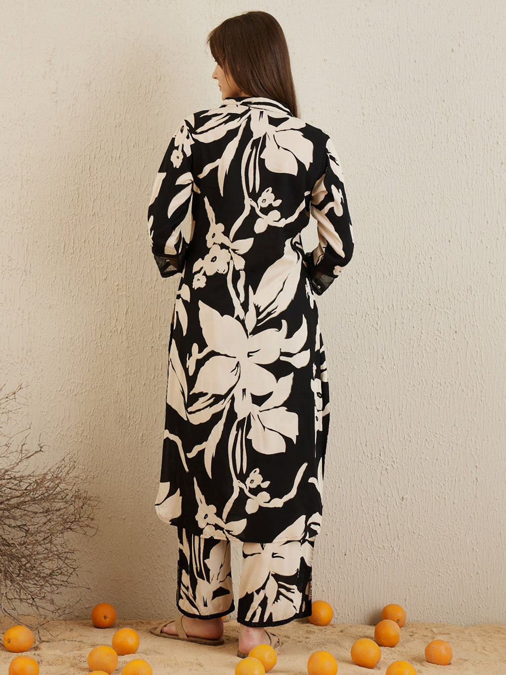 Indo Era Black Printed Straight Kurta Trousers set | Grocsy