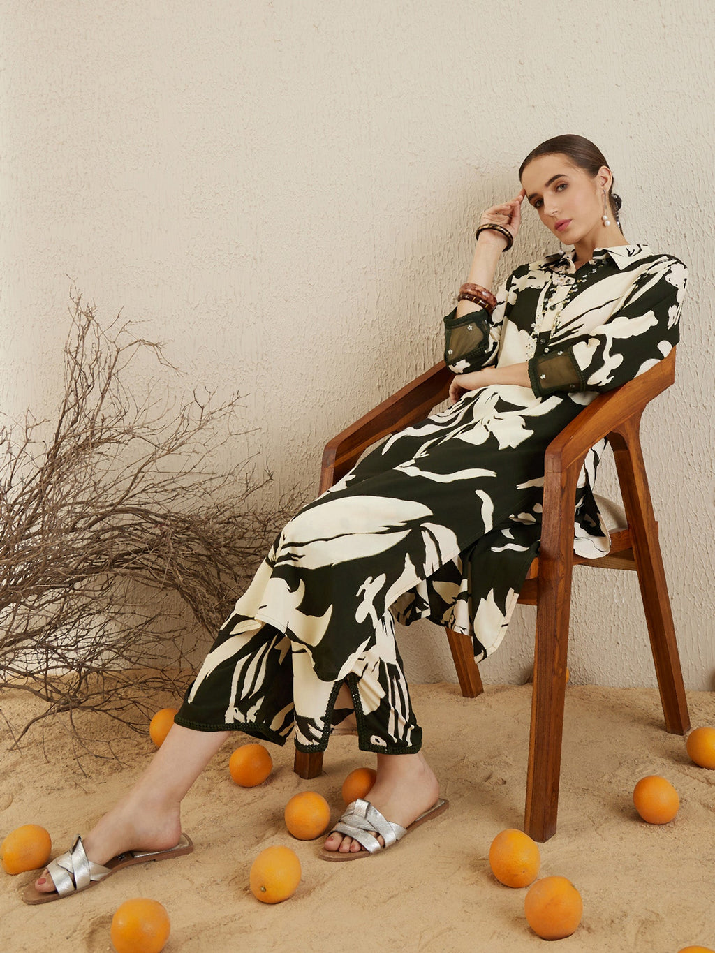 Indo Era Green Printed Straight Kurta Trousers set | Grocsy