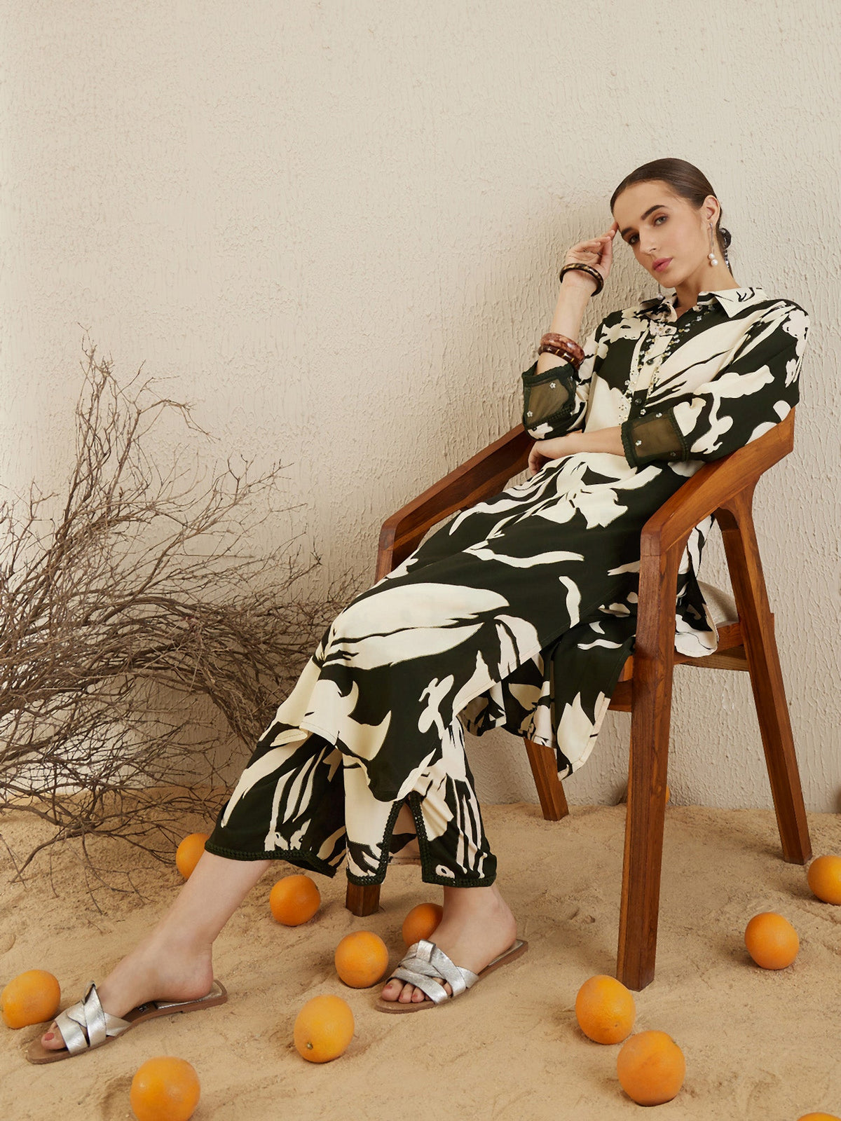 Indo Era Green Printed Straight Kurta Trousers set | Grocsy