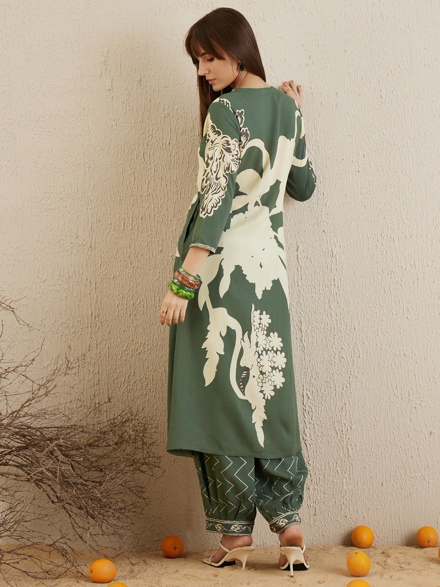 Indo Era Green Printed A-Line Kurta Salwar set | Grocsy