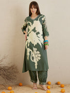Indo Era Green Printed A-Line Kurta Salwar set | Grocsy