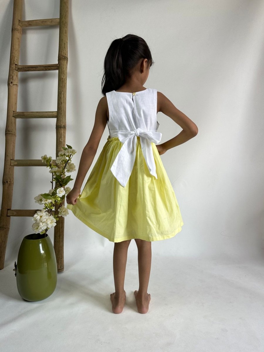 ArthLife White And Yellow Unicorn Embroidered Dress | Grocsy