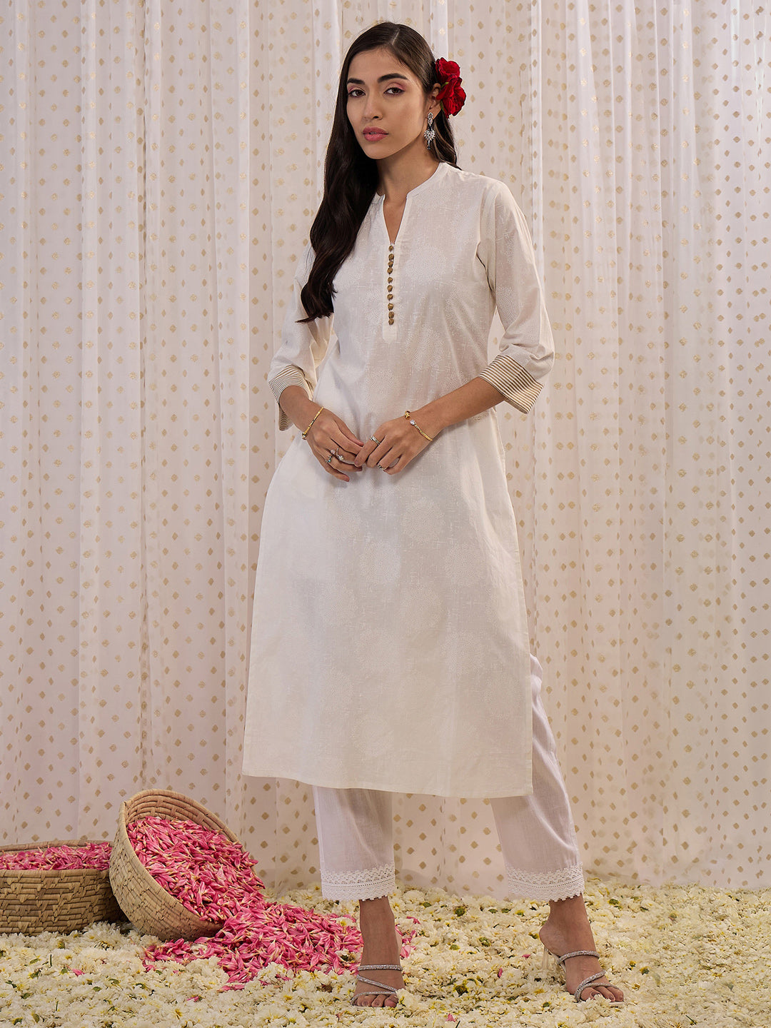 Indo Era Off White Printed Straight Kurta | Grocsy
