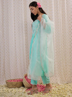 Indo Era Blue Embroidered Straight Kurta Trousers With Dupatta set | Grocsy