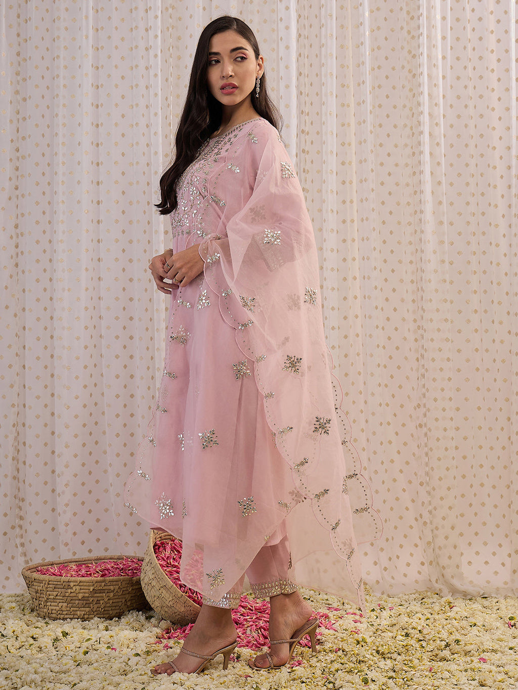 Indo Era Pink Embroidered Straight Kurta Trousers With Dupatta set | Grocsy