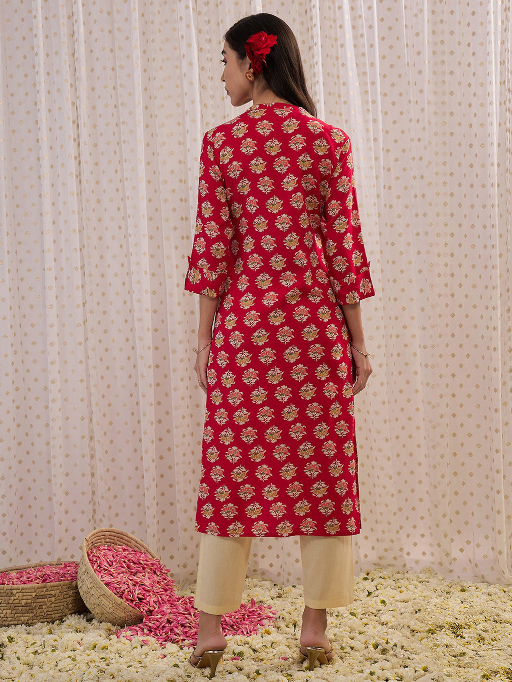Indo Era Pink Printed Straight Kurta | Grocsy
