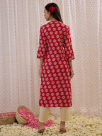 Indo Era Pink Printed Straight Kurta | Grocsy