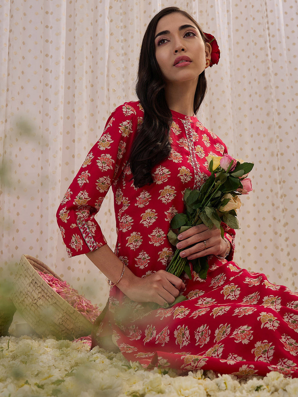 Indo Era Pink Printed Straight Kurta | Grocsy