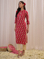 Indo Era Pink Printed Straight Kurta | Grocsy