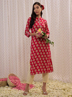 Indo Era Pink Printed Straight Kurta | Grocsy