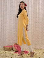 Indo Era Yellow Embroidered Straight Kurta | Grocsy