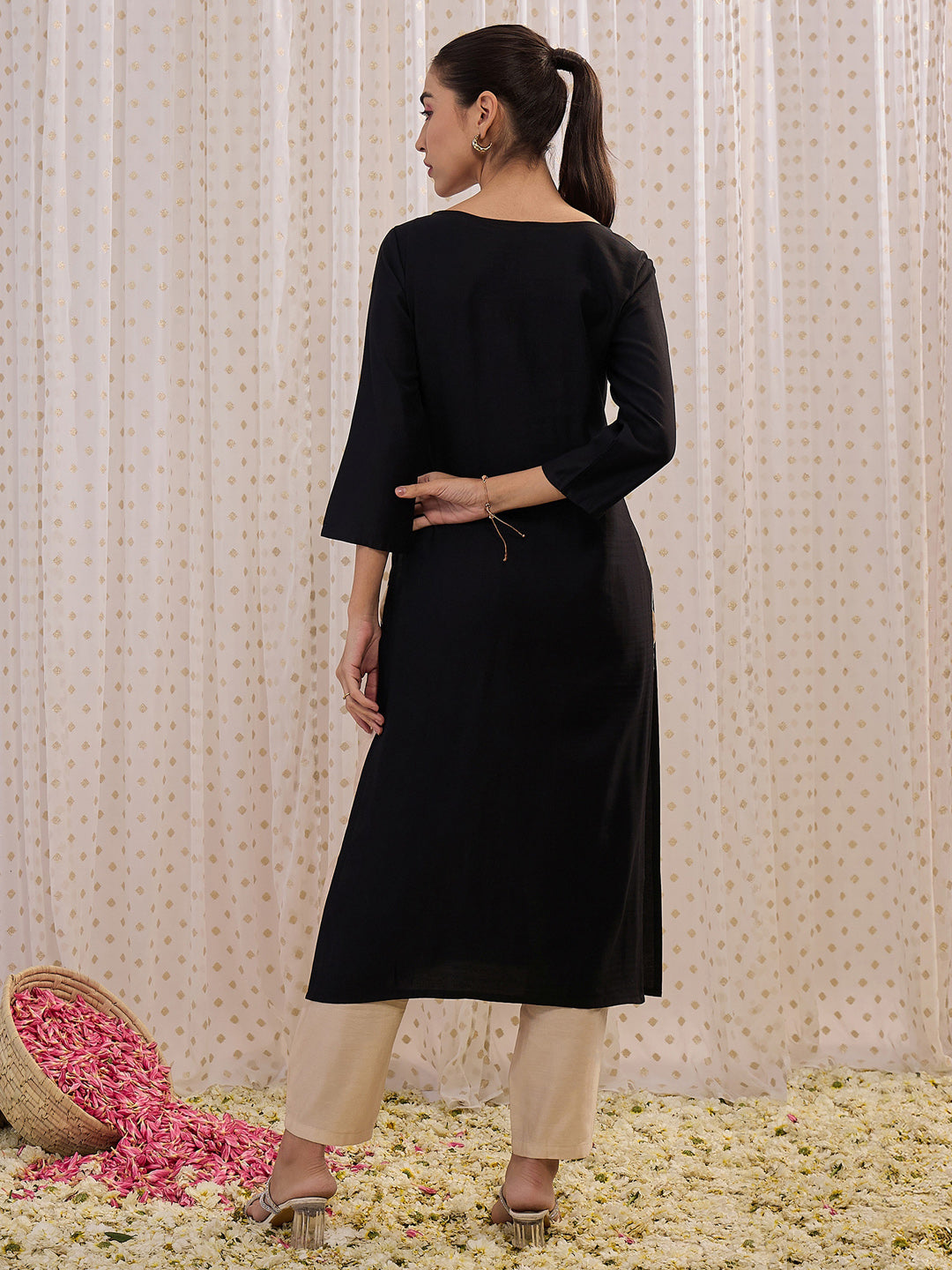 Indo Era Black Solid Straight Kurta | Grocsy