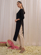 Indo Era Black Solid Straight Kurta | Grocsy