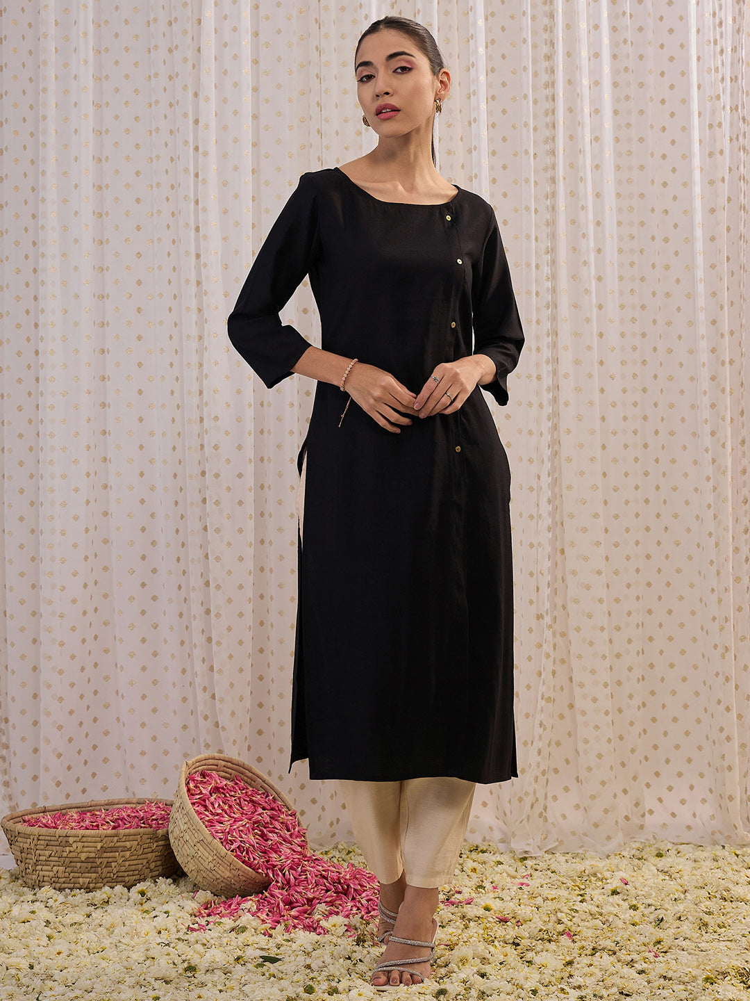 Indo Era Black Solid Straight Kurta | Grocsy