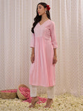 Indo Era Pink Embroidered A-Line Kurta | Grocsy