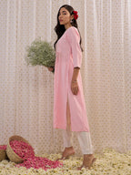 Indo Era Pink Embroidered A-Line Kurta | Grocsy