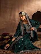 Indo Era Green Embroidered Straight Kurta Trousers With Dupatta set | Grocsy