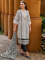 Indo Era Off White Printed Straight Kurta Trousers With Dupatta set | Grocsy