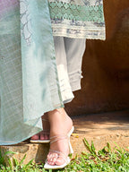 Indo Era Off White Printed Straight Kurta Trousers With Dupatta set | Grocsy