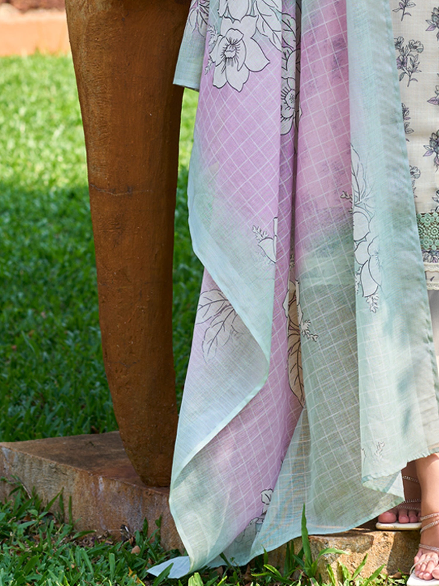 Indo Era Off White Printed Straight Kurta Trousers With Dupatta set | Grocsy