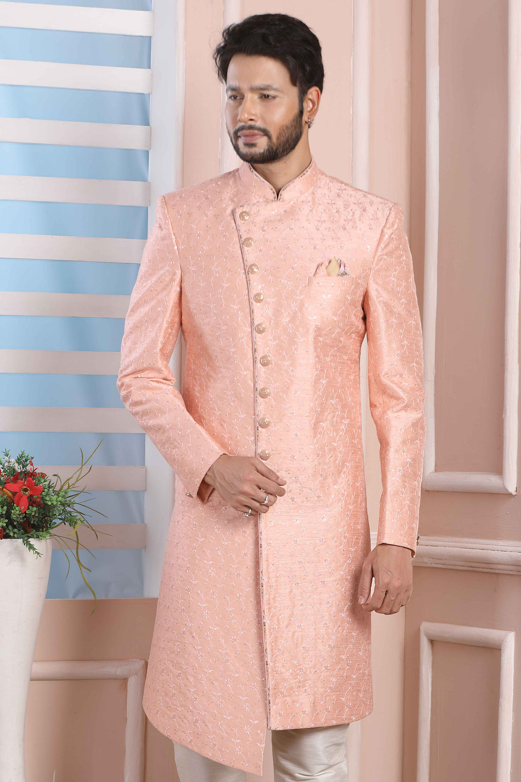Raivat Ethnic Art Silk Thread Work Indo Western In Pink Colour | Grocsy