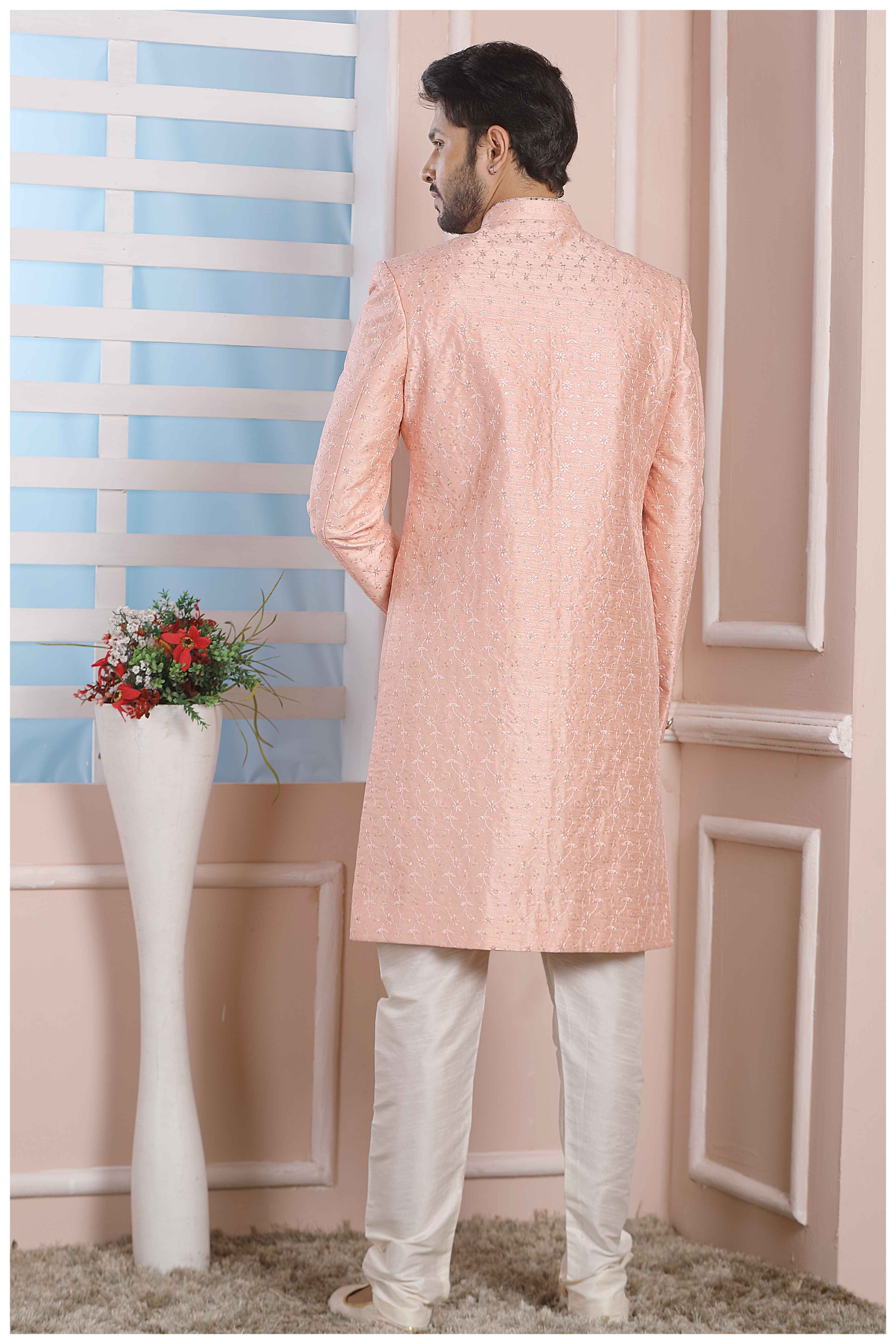 Raivat Ethnic Art Silk Thread Work Indo Western In Pink Colour | Grocsy