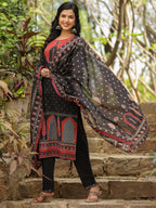 Indo Era Black Printed Straight Kurta Trousers With Dupatta set | Grocsy