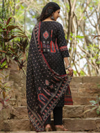 Indo Era Black Printed Straight Kurta Trousers With Dupatta set | Grocsy
