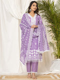 Indo Era Lavender Embroidered Straight Kurta Trousers set | Grocsy