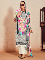 Indo Era Off White Printed Straight Kurta Trousers With Dupatta Set | Grocsy