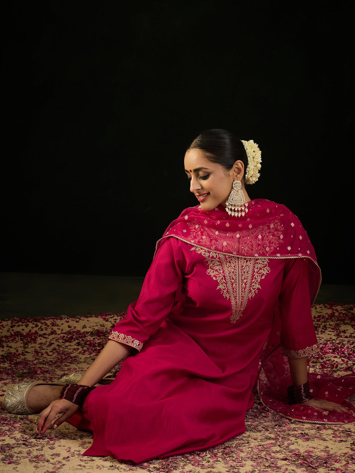 Indo Era Pink Embroidered Straight Kurta Trousers With Dupatta set | Grocsy