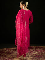 Indo Era Pink Embroidered Straight Kurta Trousers With Dupatta set | Grocsy