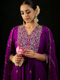 Indo Era Purple Embroidered A-Line Kurta Trousers With Dupatta set | Grocsy