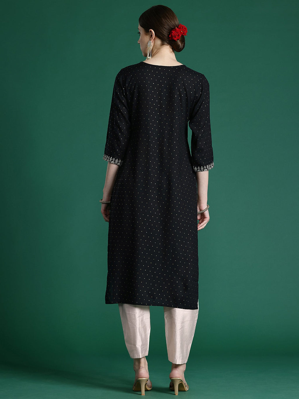Indo Era Black Embroidered Straight Kurta | Grocsy