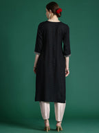 Indo Era Black Embroidered Straight Kurta | Grocsy