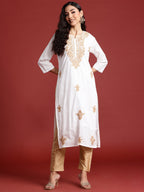 Indo Era White Embroidered Straight Kurta | Grocsy
