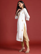 Indo Era White Embroidered Straight Kurta | Grocsy