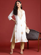 Indo Era White Embroidered Straight Kurta | Grocsy