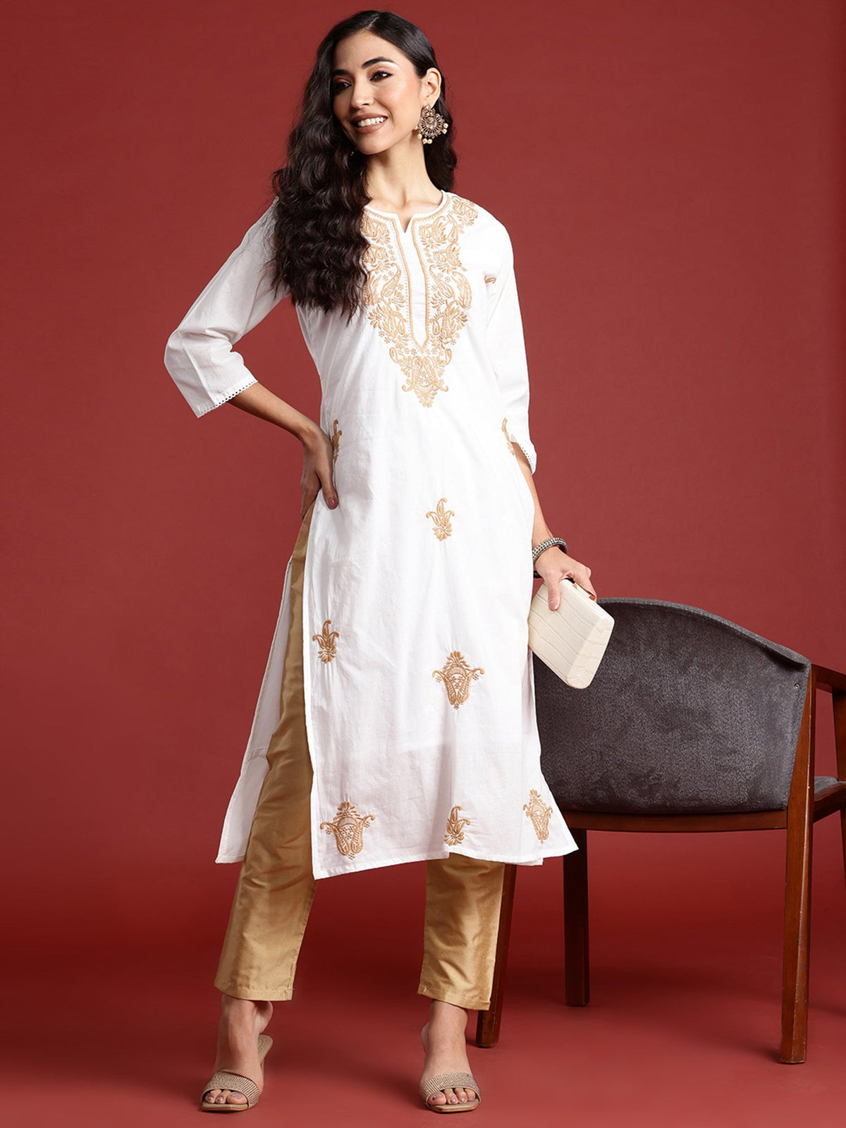 Indo Era White Embroidered Straight Kurta | Grocsy