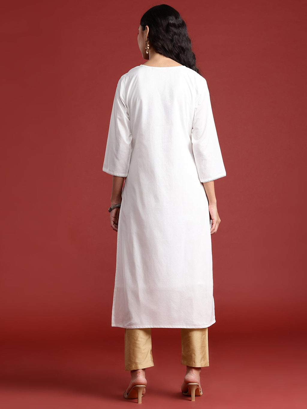 Indo Era White Embroidered Straight Kurta | Grocsy