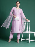 Indo Era Lavender Embroidered Straight Kurta Trousers set | Grocsy