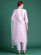 Indo Era Lavender Embroidered Straight Kurta Trousers set | Grocsy