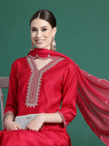 Indo Era Pink Embroidered Straight Kurta Trousers With Dupatta set | Grocsy