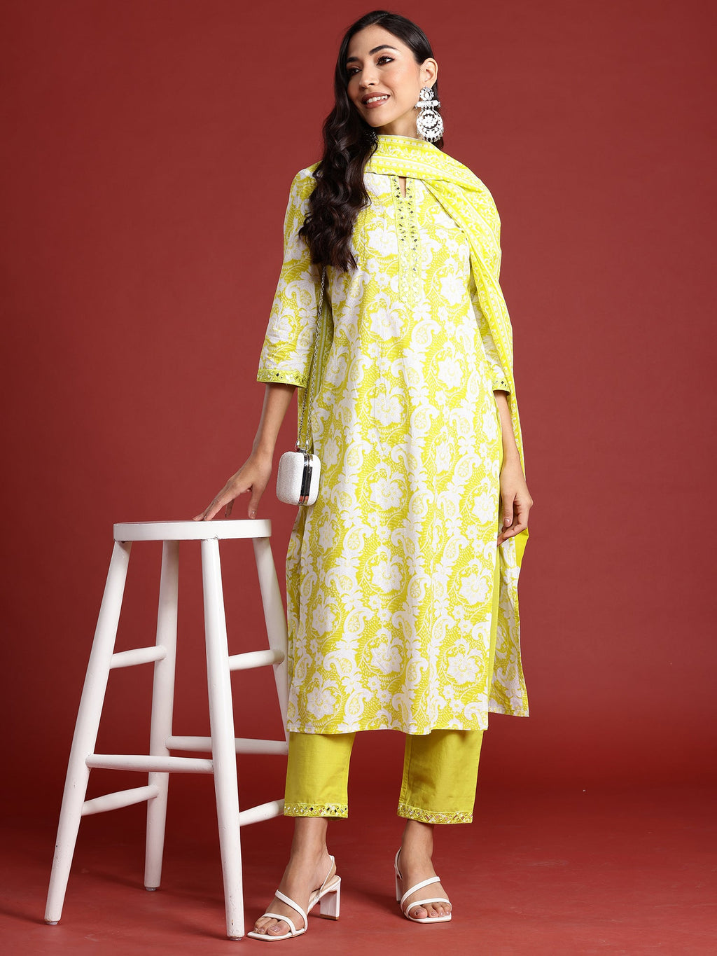 Indo Era Green Printed Straight Kurta Trousers With Dupatta set | Grocsy