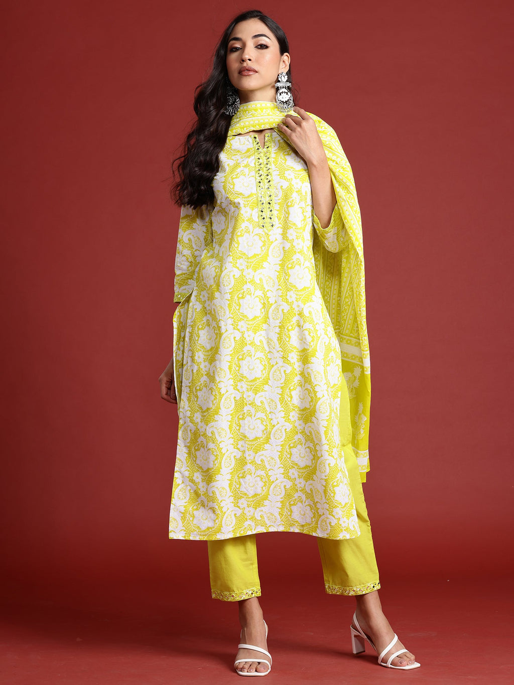 Indo Era Green Printed Straight Kurta Trousers With Dupatta set | Grocsy