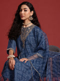 Indo Era Grey Embroidered Straight Kurta Trousers With Dupatta set | Grocsy