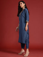 Indo Era Grey Embroidered Straight Kurta Trousers With Dupatta set | Grocsy